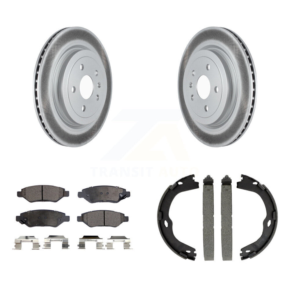 Rear Disc Coated Rotors Semi-Metallic Pads And Parking Brake Shoes Kit For Cadillac CTS KGF-103415