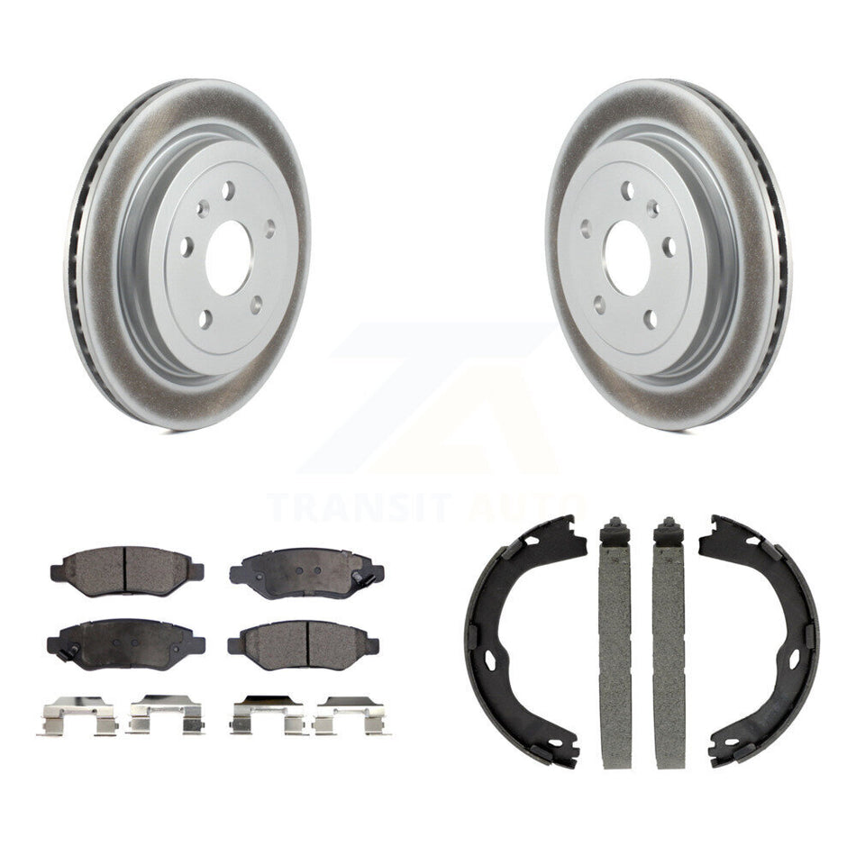 Rear Disc Coated Rotors Semi-Metallic Pads And Parking Brake Shoes Kit For Cadillac CTS KGF-103416