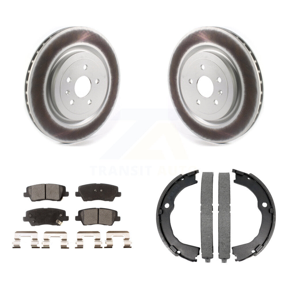 Rear Disc Coated Rotors Semi-Metallic Pads And Parking Brake Shoes Kit For Cadillac CTS KGF-103417