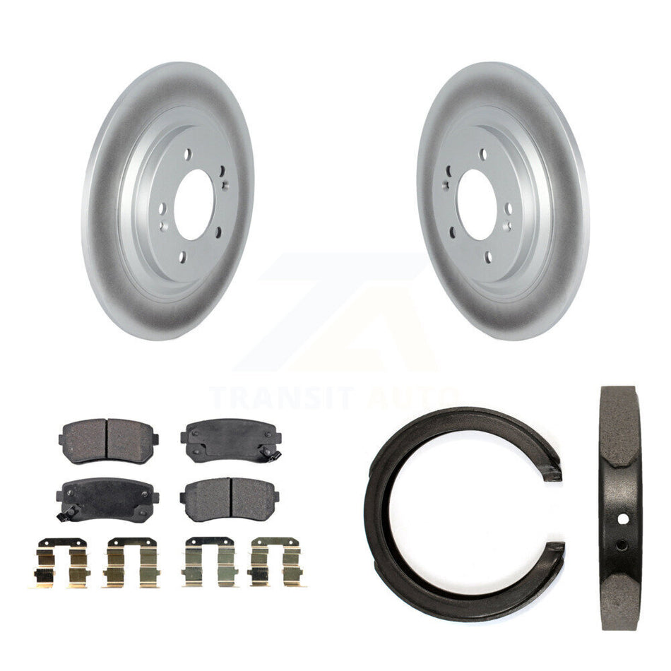 Rear Disc Coated Rotors Semi-Metallic Pads And Parking Brake Shoes Kit For Kia Cadenza KGF-103420
