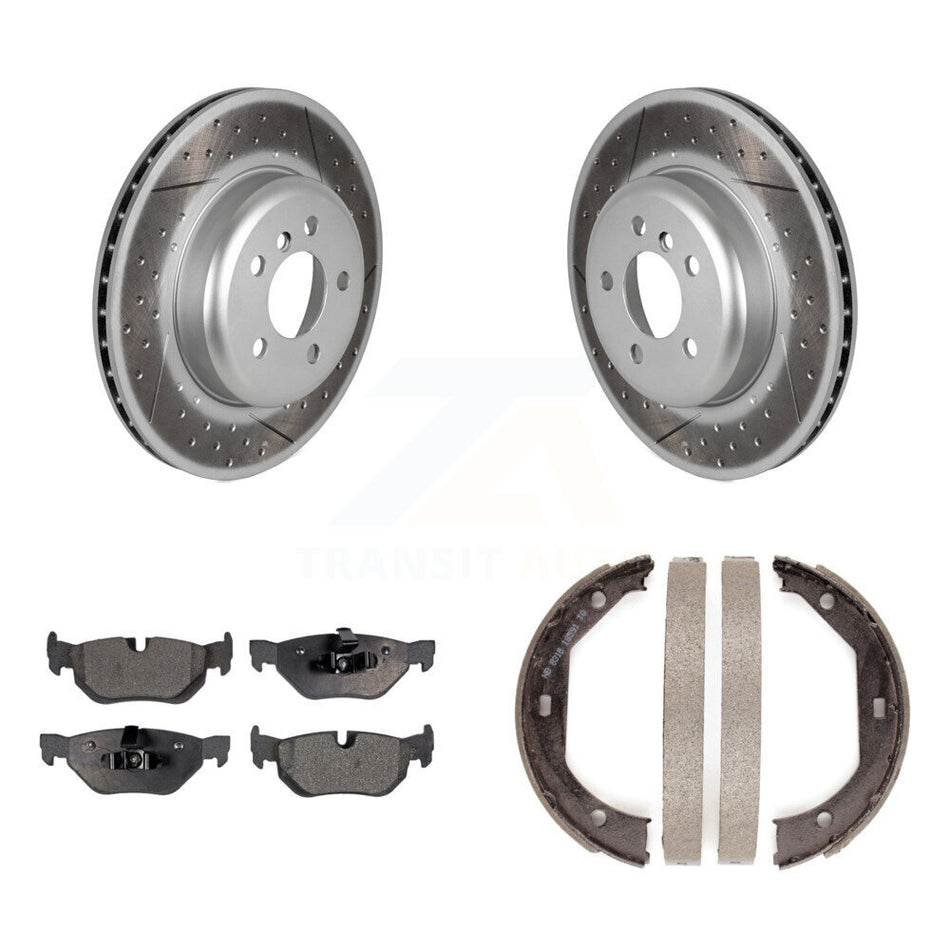 Rear Disc Coated Rotors Semi-Metallic Pads & Parking Brake Shoes Kit For BMW 328i xDrive KGF-103429