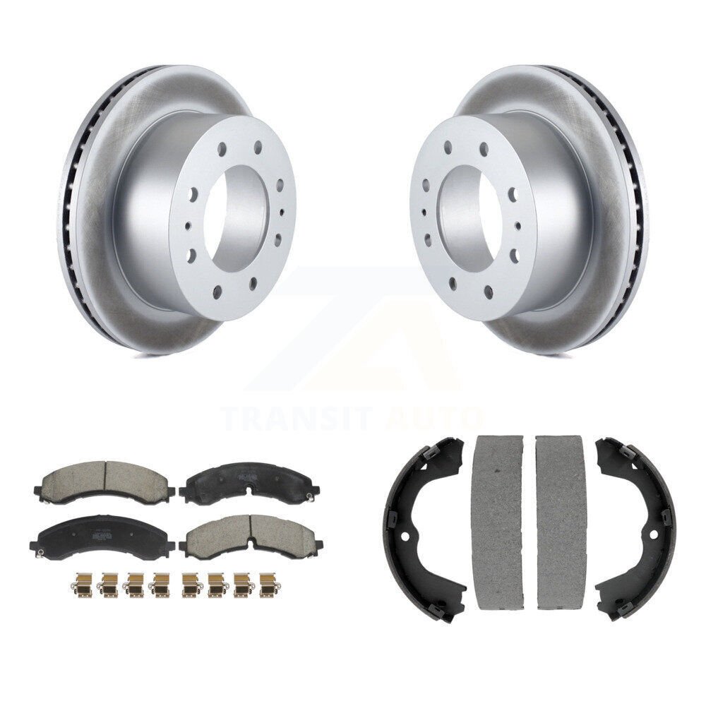 Rear Disc Coated Rotors Semi-Metallic Pads Parking Shoes Kit For GMC Chevrolet Sierra HD KGF-103439