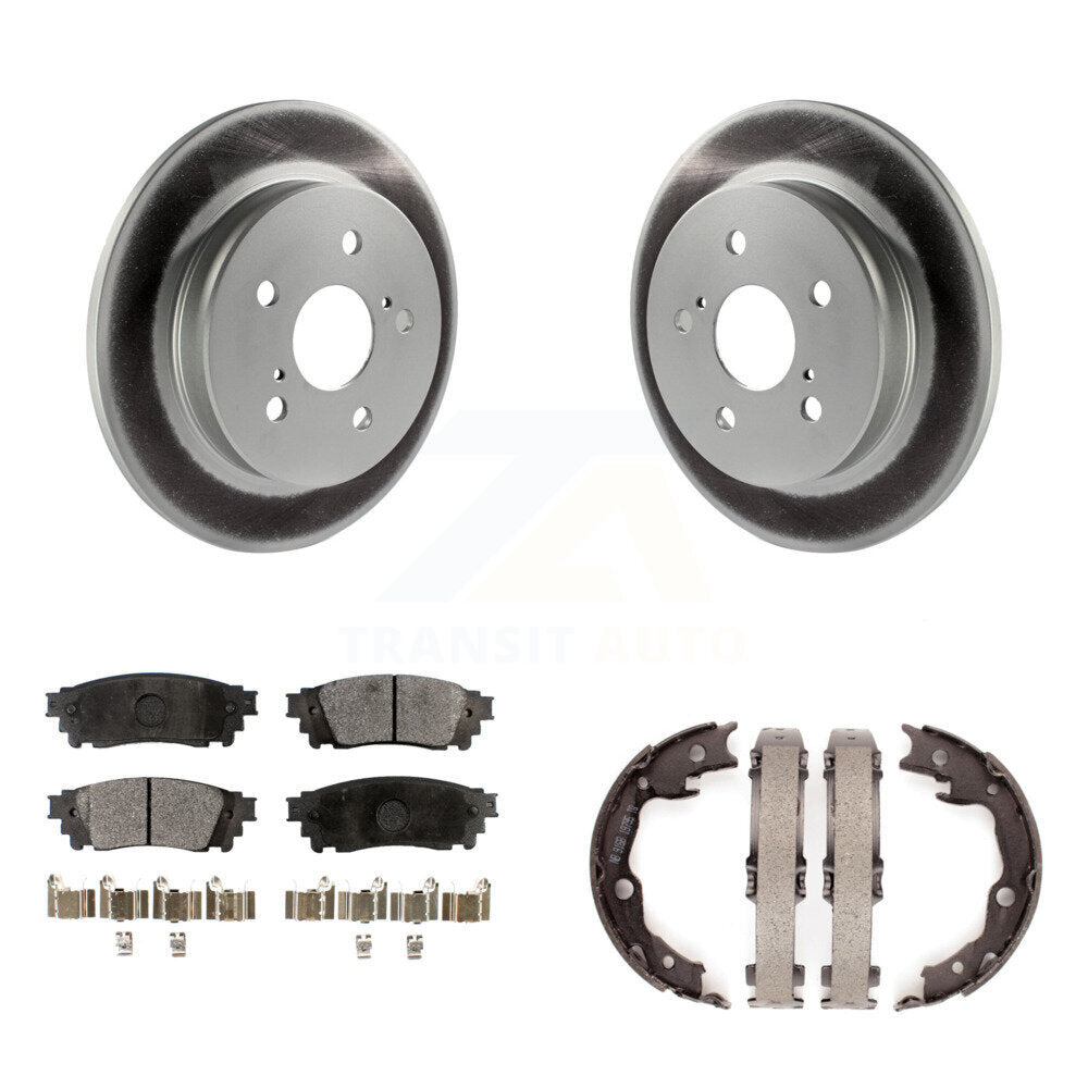 Rear Disc Coated Rotors Semi-Metallic Pads Parking Brake Shoes Kit For Toyota Camry RAV4 KGF-103444