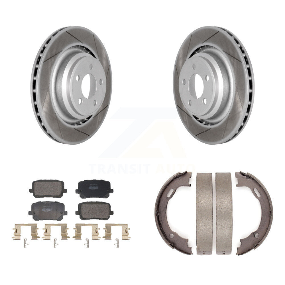 Rear Disc Coated Rotors Semi-Metallic Pads And Parking Brake Shoes Kit For Dodge Charger KGF-103463