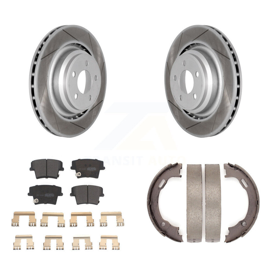 Rear Disc Coated Rotors Semi-Metallic Pads And Parking Brake Shoes Kit For Dodge Charger KGF-103466