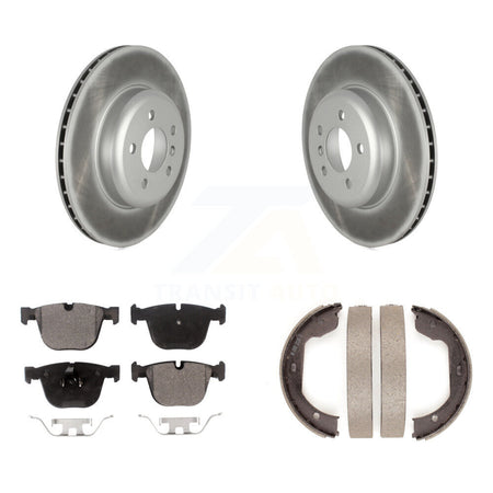 Rear Disc Coated Rotors Semi-Metallic Pads Parking Shoes Kit For BMW 535i GT xDrive 740Li KGF-103471