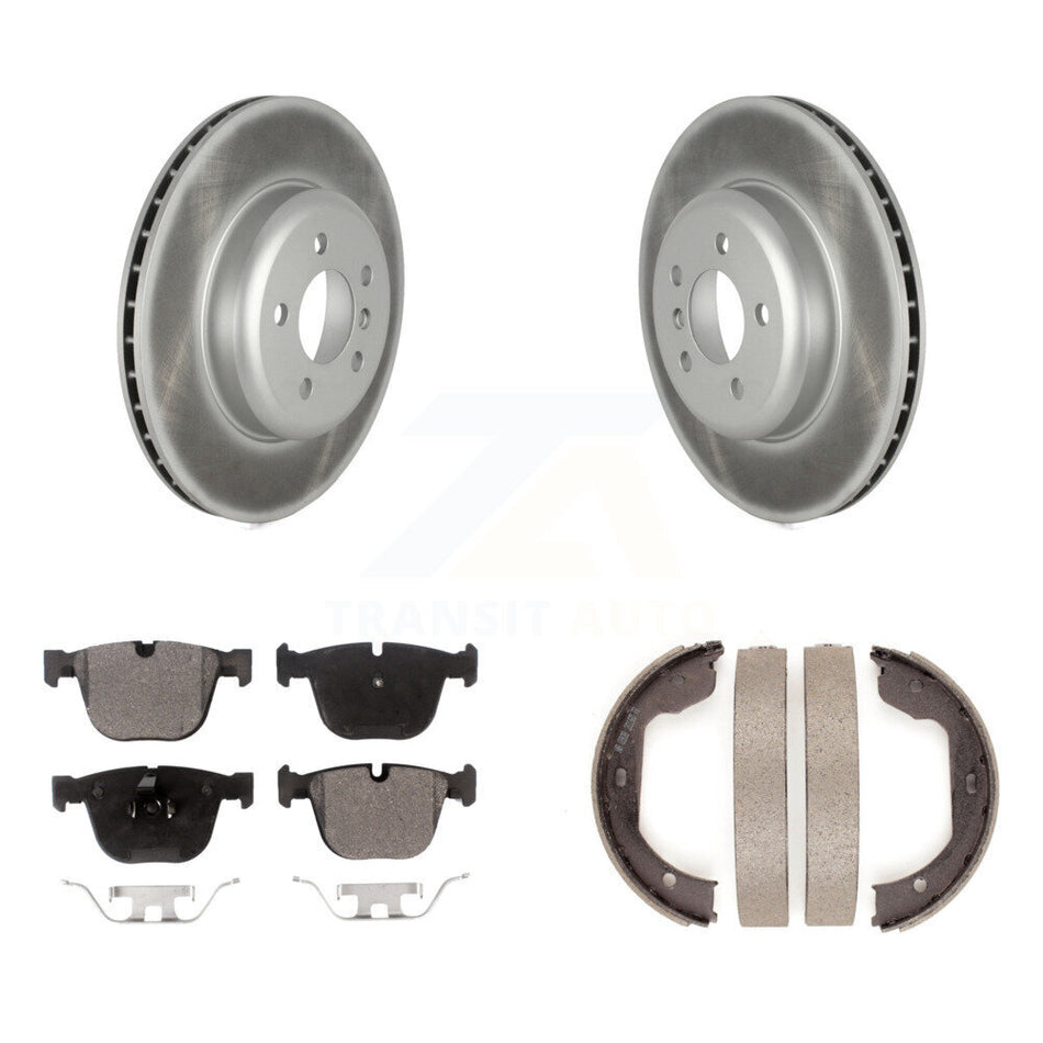 Rear Disc Coated Rotors Semi-Metallic Pads Parking Shoes Kit For BMW 535i GT xDrive 740Li KGF-103471