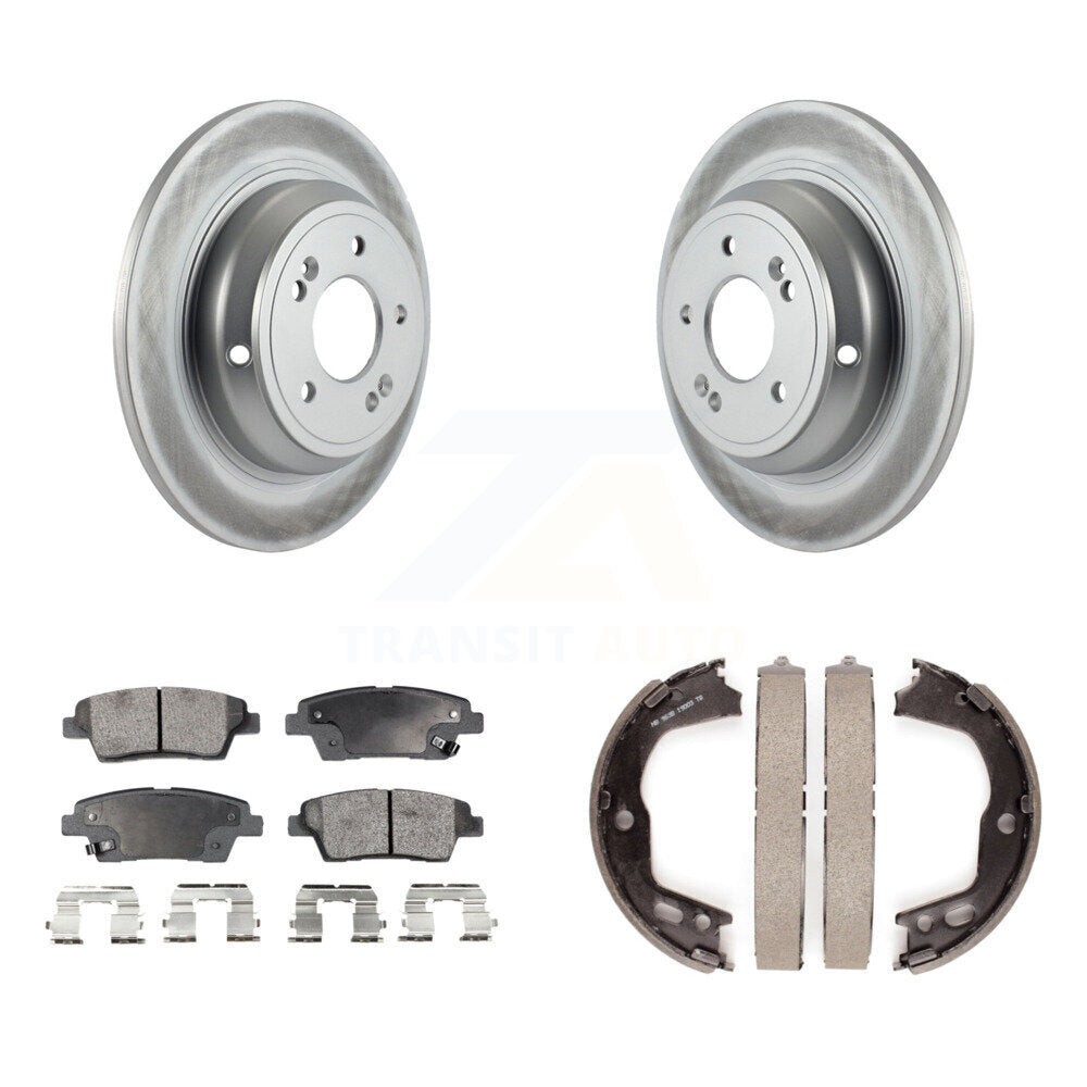 Rear Disc Coated Rotors Semi-Metallic Pads & Parking Brake Shoes Kit For Hyundai Genesis KGF-103475