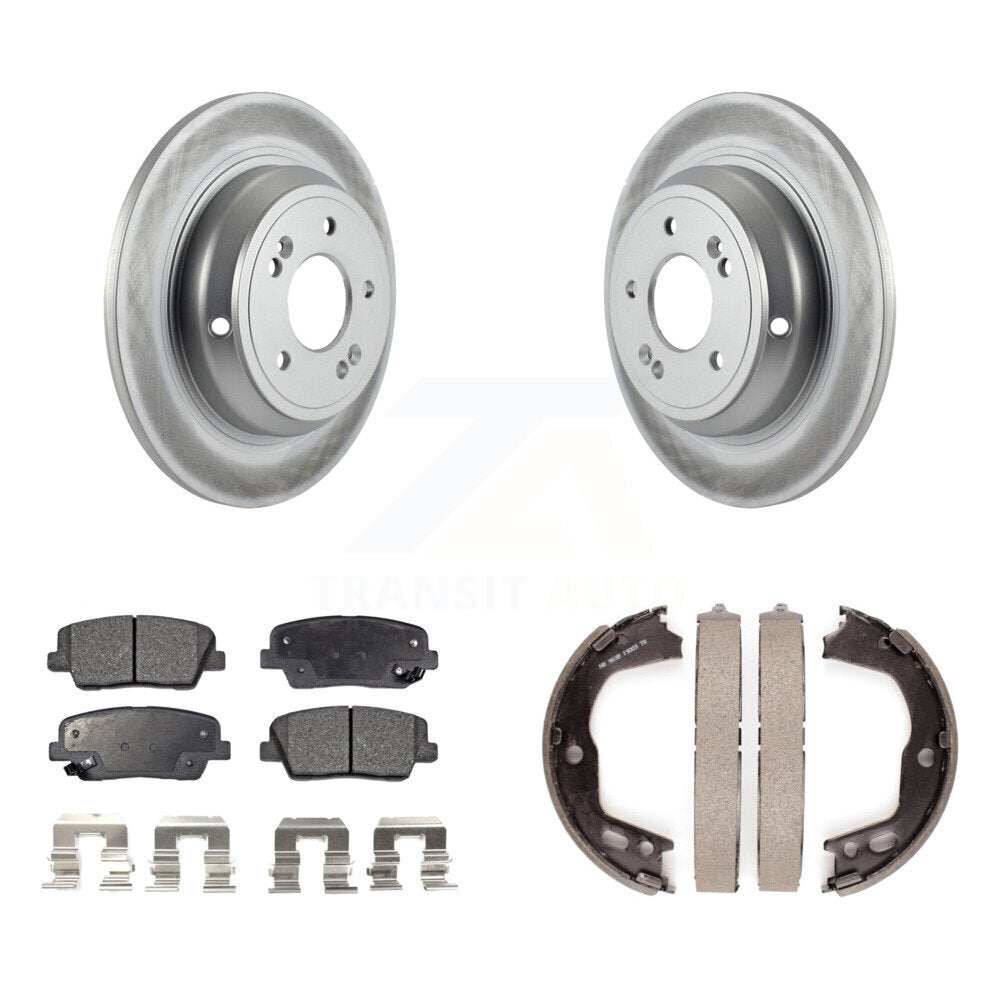 Rear Disc Coated Rotors Semi-Metallic Pads & Parking Brake Shoes Kit For Hyundai Genesis KGF-103477