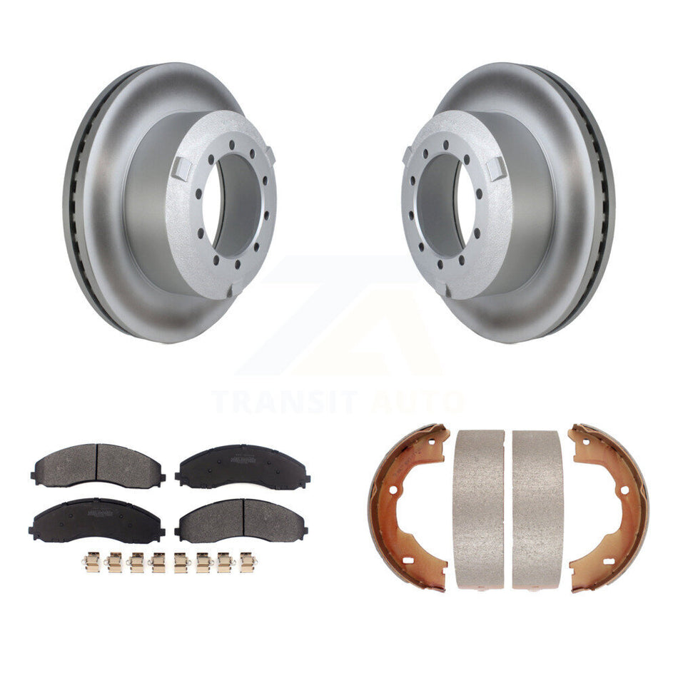 Rear Disc Coated Rotors Semi-Metallic Pads & Parking Shoes Kit For Ford F-450 Super Duty KGF-103480