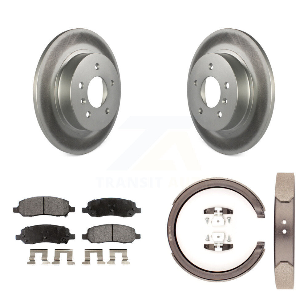 Rear Disc Coated Rotors Semi-Metallic Pads And Parking Brake Shoes Kit For Cadillac DTS KGF-103490