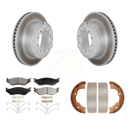Rear Disc Coated Rotors Semi-Metallic Pads & Parking Shoes Kit For Ford F-450 Super Duty KGF-103492