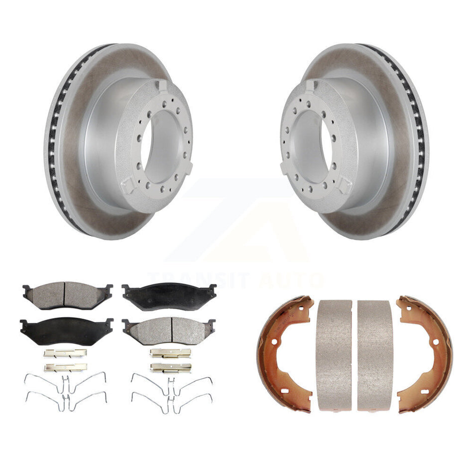 Rear Disc Coated Rotors Semi-Metallic Pads & Parking Shoes Kit For Ford F-450 Super Duty KGF-103492
