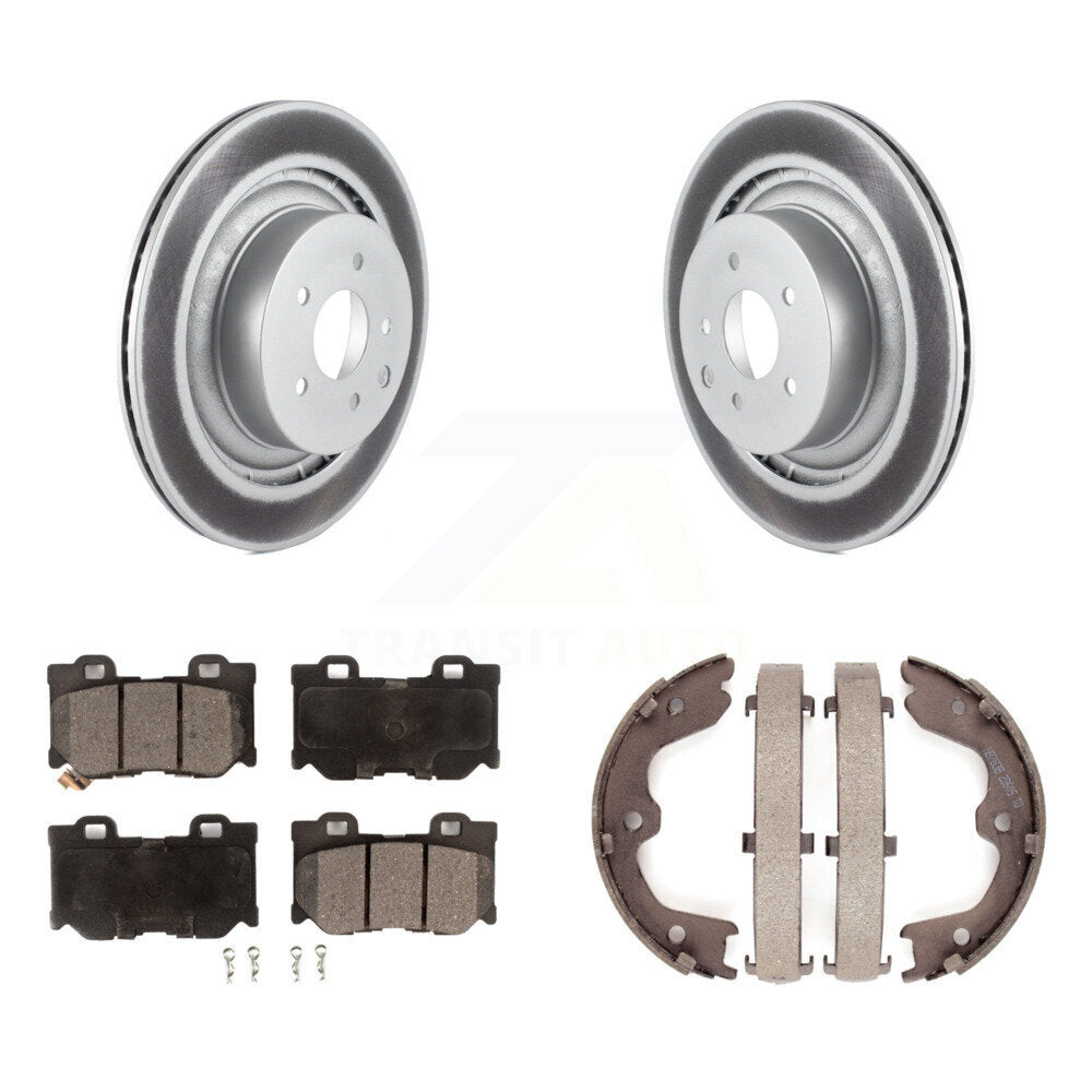 Rear Disc Coated Rotors Semi-Metallic Pads Parking Shoes Kit For INFINITI G37 Nissan 370Z KGF-103499