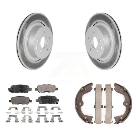 Rear Disc Coated Rotors Semi-Metallic Pads & Parking Brake Shoes Kit For INFINITI G35 Q60 KGF-103500