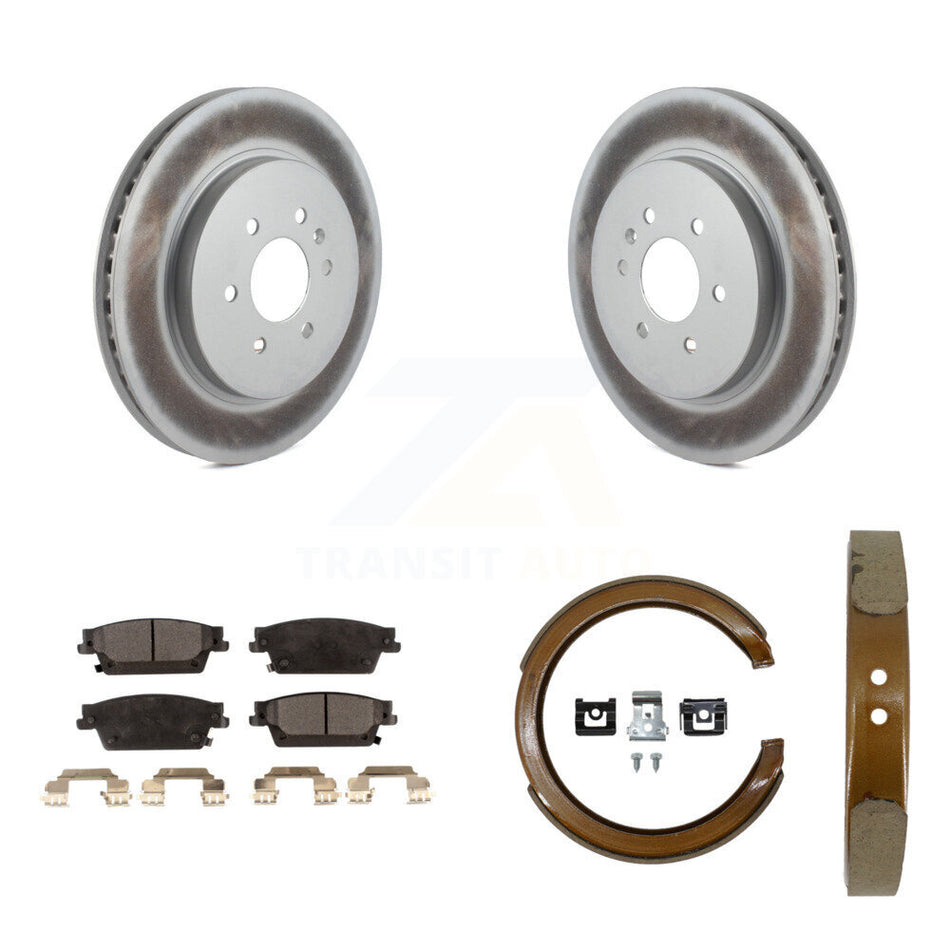 Rear Disc Coated Rotors Semi-Metallic Pads And Parking Brake Shoes Kit For Cadillac SRX KGF-103502
