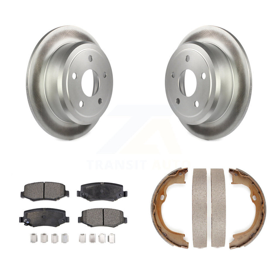 Rear Disc Coated Rotors Semi-Metallic Pads & Parking Brake Shoes Kit For Jeep Wrangler JK KGF-103505
