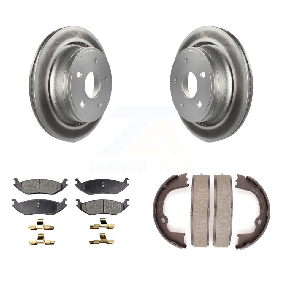Rear Disc Coated Rotors Semi-Metallic Pads & Parking Shoes Kit For Ram 1500 Classic Dodge KGF-103507