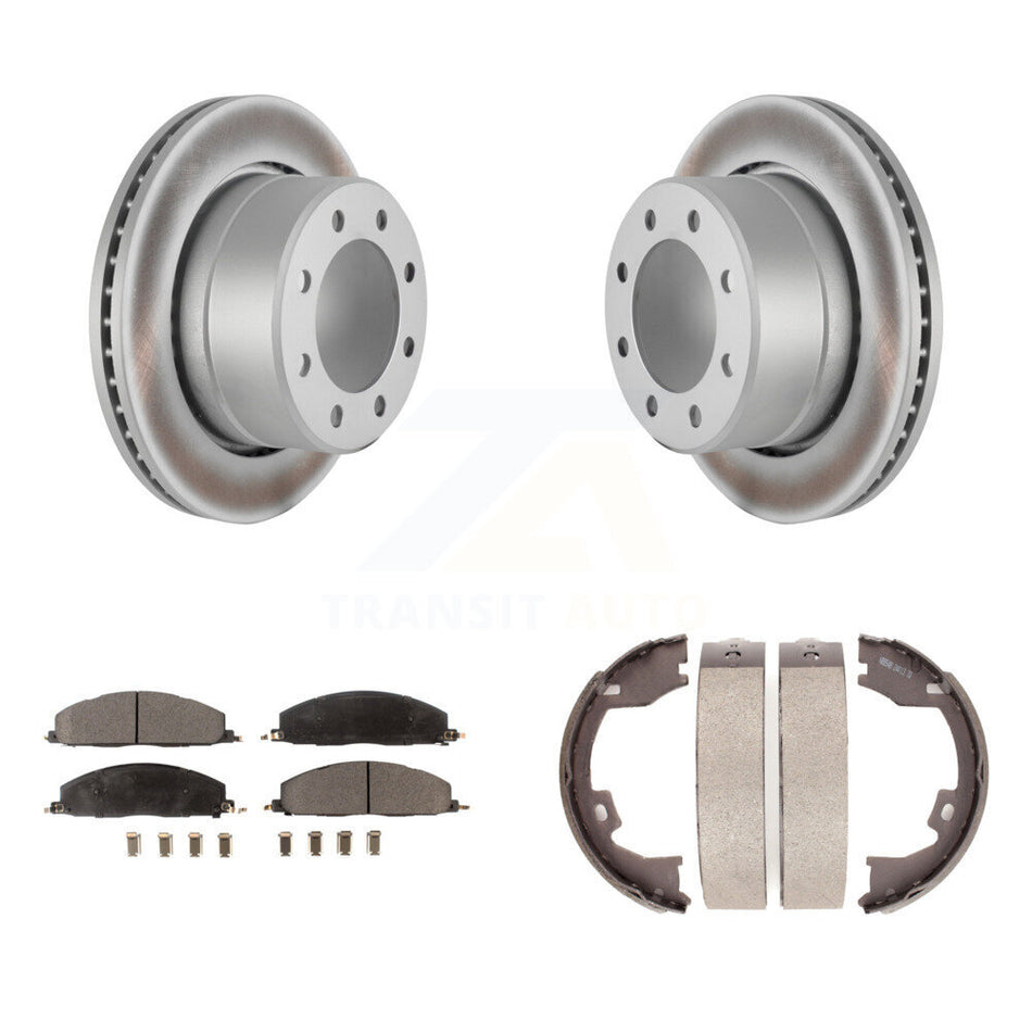 Rear Disc Coated Rotors Semi-Metallic Pads Parking Shoes Kit For Ram 3500 2500 1500 Dodge KGF-103508