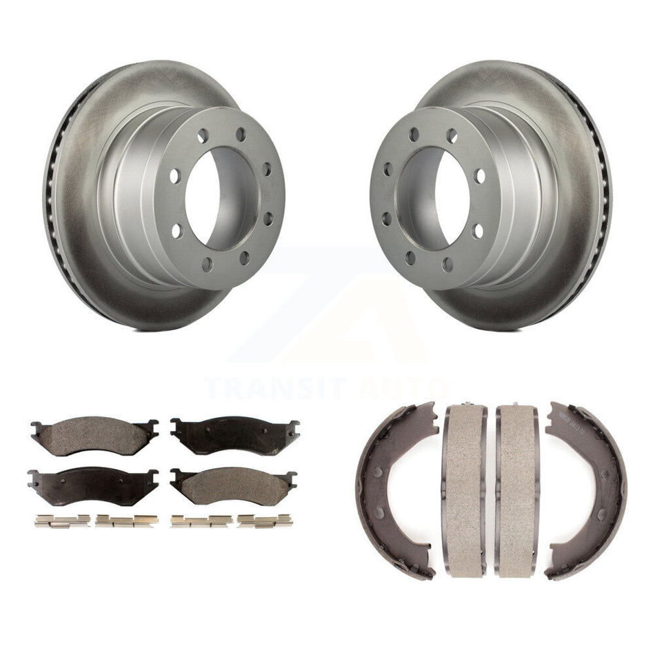 Rear Disc Coated Rotors Semi-Metallic Pads And Parking Brake Shoes Kit For Dodge Ram 1500 KGF-103514