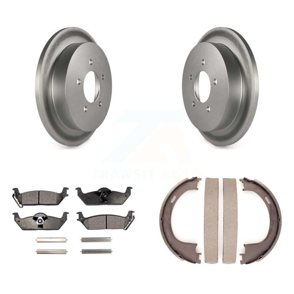 Rear Disc Coated Rotors Semi-Metallic Pads And Parking Brake Shoes Kit For Ford F-150 KGF-103527