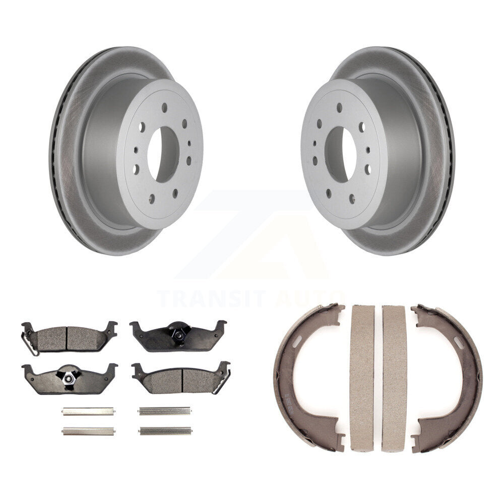 Rear Disc Coated Rotors Semi-Metallic Pads Parking Shoes Kit For Ford F-150 Lincoln Mark KGF-103529