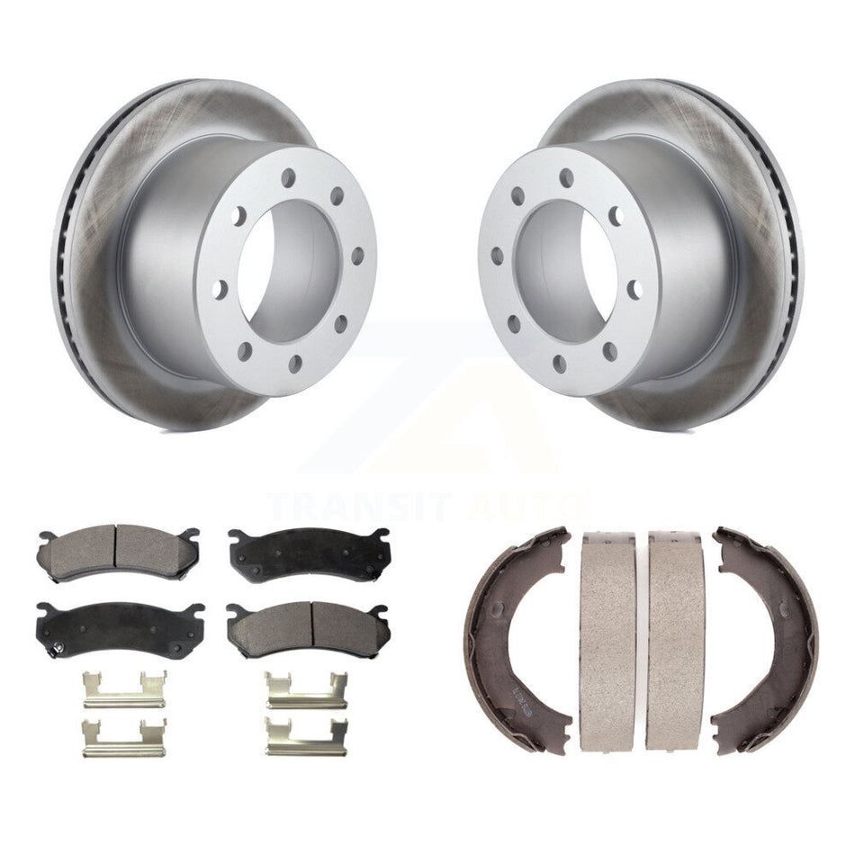 Rear Disc Coated Rotors Semi-Metallic Pads Parking Shoes Kit For GMC Sierra 3500 Classic KGF-103533