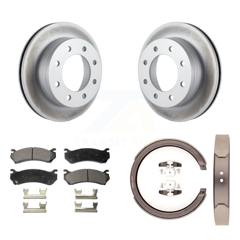 Rear Disc Coated Rotors Semi-Metallic Pads Parking Shoes Kit For GMC Chevrolet Silverado KGF-103535