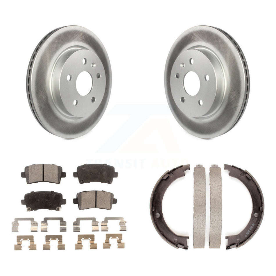 Rear Disc Coated Rotors Semi-Metallic Pads And Parking Brake Shoes Kit For Cadillac XTS KGF-103536
