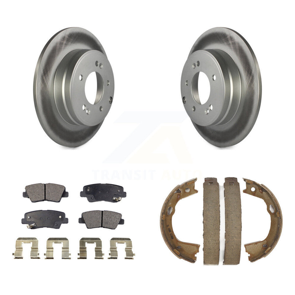 Rear Disc Coated Rotors Semi-Metallic Pads Parking Shoes Kit For Hyundai Sonata Kia Azera KGF-103540