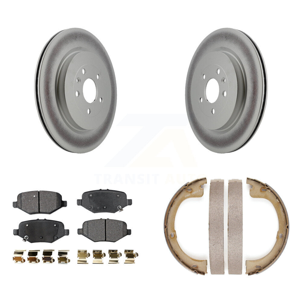Rear Disc Coated Rotors Semi-Metallic Pads And Parking Brake Shoes Kit For Lincoln MKT KGF-103550