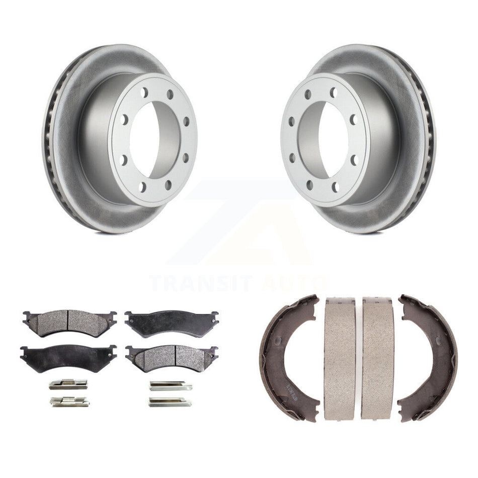 Rear Disc Coated Rotors Semi-Metallic Pads & Parking Shoes Kit For Ford E-350 Super Duty KGF-103553