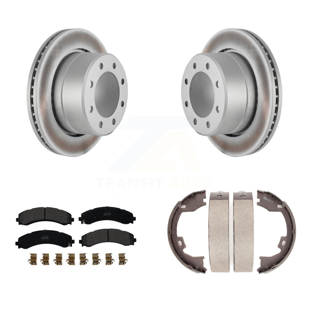Rear Disc Coated Rotors Semi-Metallic Pads And Parking Brake Shoes Kit For Ram 3500 KGF-103566