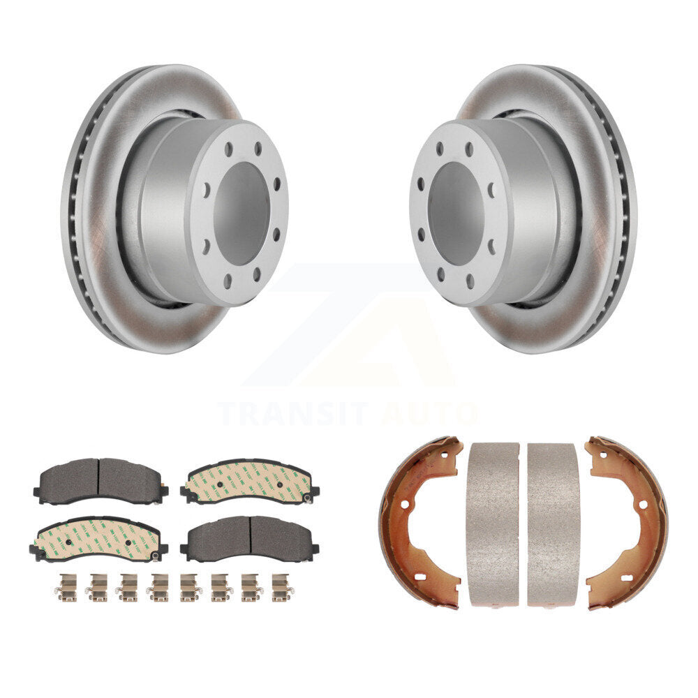 Rear Disc Coated Rotors Semi-Metallic Pads And Parking Brake Shoes Kit For Ram 3500 KGF-103567
