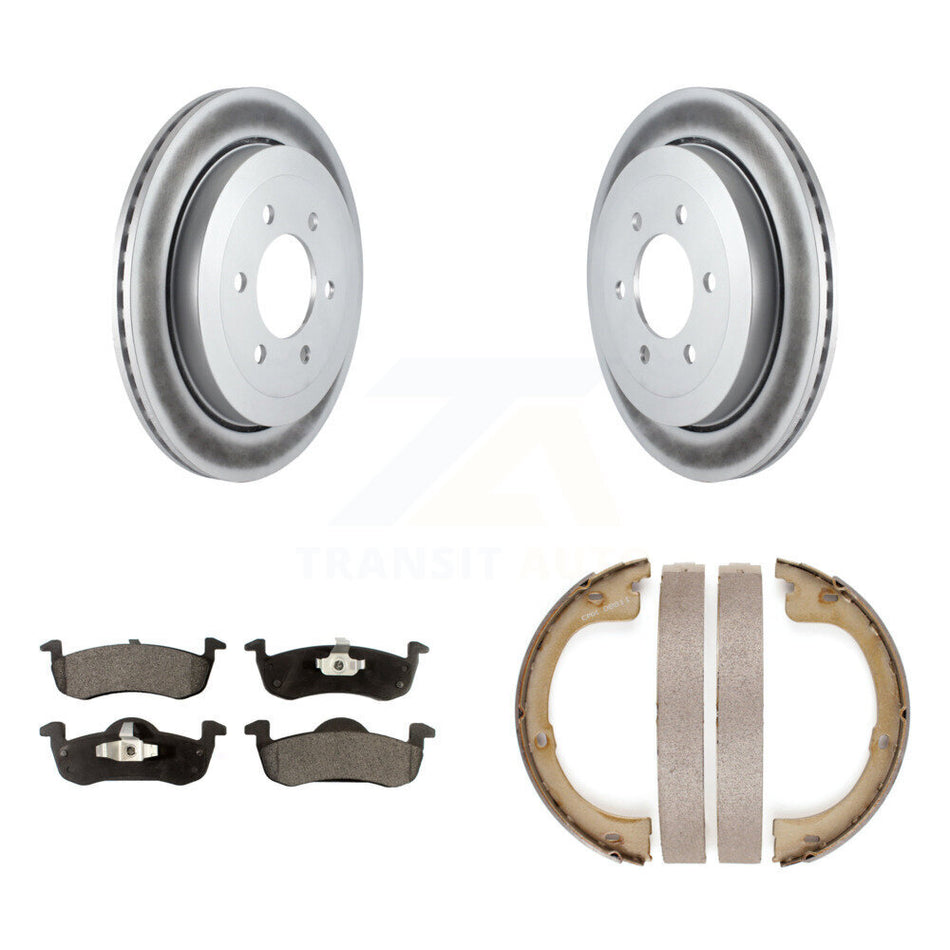 Rear Disc Coated Rotors Semi-Metallic Pads Parking Shoes Kit For Ford Expedition Lincoln KGF-103579