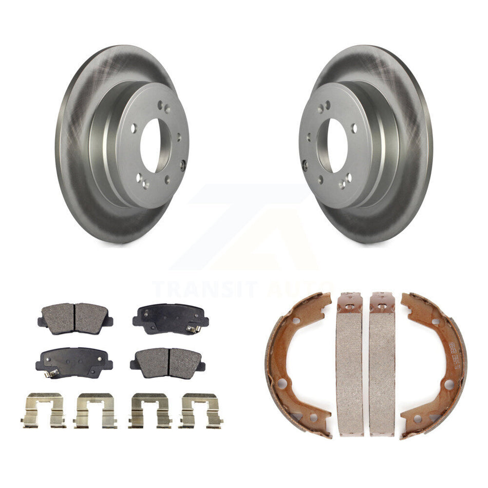 Rear Disc Coated Rotors Semi-Metallic Pads And Parking Shoes Kit For Hyundai Sonata 3.3L KGF-103586