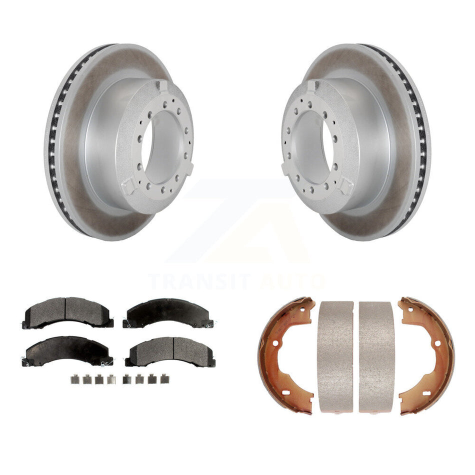 Rear Disc Coated Rotors Semi-Metallic Pads Parking Shoes Kit For Ram Dodge Sterling Truck KGF-103591