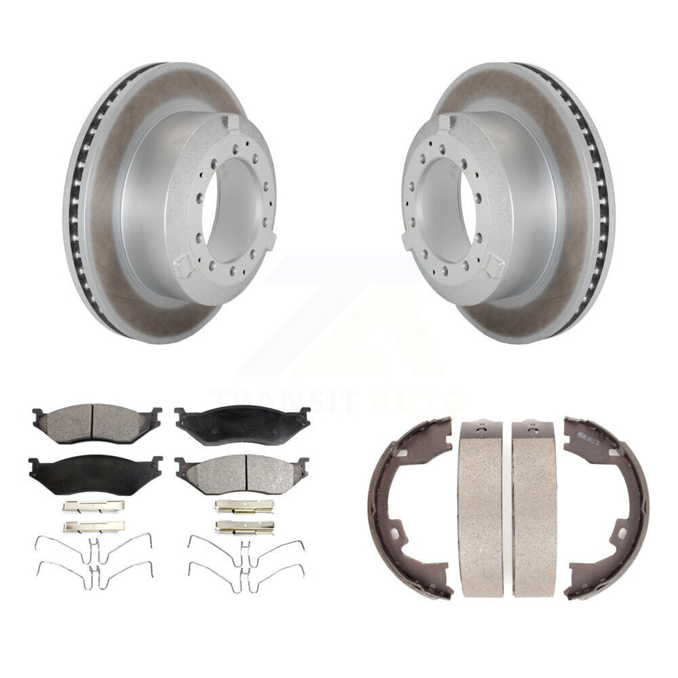 Rear Disc Coated Rotors Semi-Metallic Pads Parking Shoes Kit For Ford F-450 Super Duty IC KGF-103592