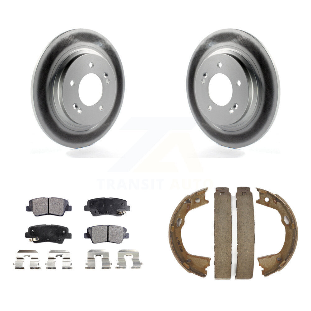 Rear Disc Coated Rotors Semi-Metallic Pads And Parking Brake Shoes Kit For Kia Optima KGF-103595
