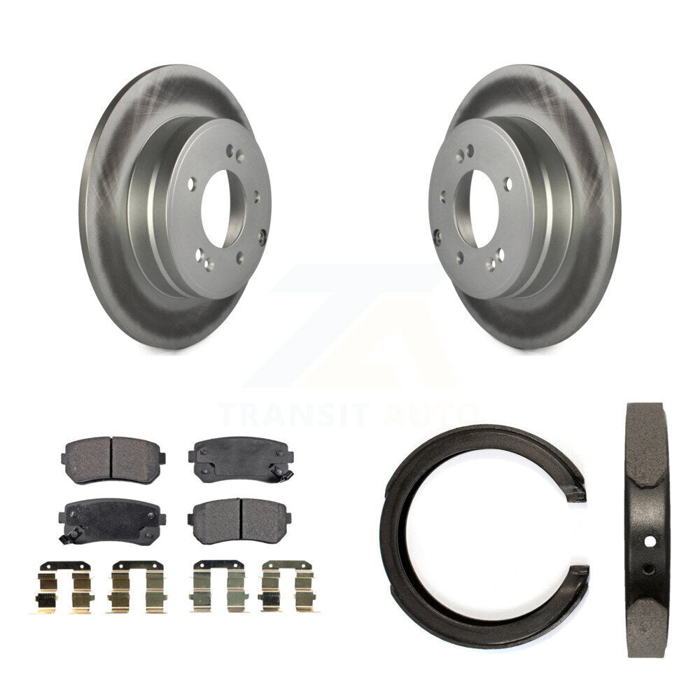 Rear Disc Coated Rotors Semi-Metallic Pads & Parking Shoes Kit For Hyundai Tucson Sonata KGF-103596