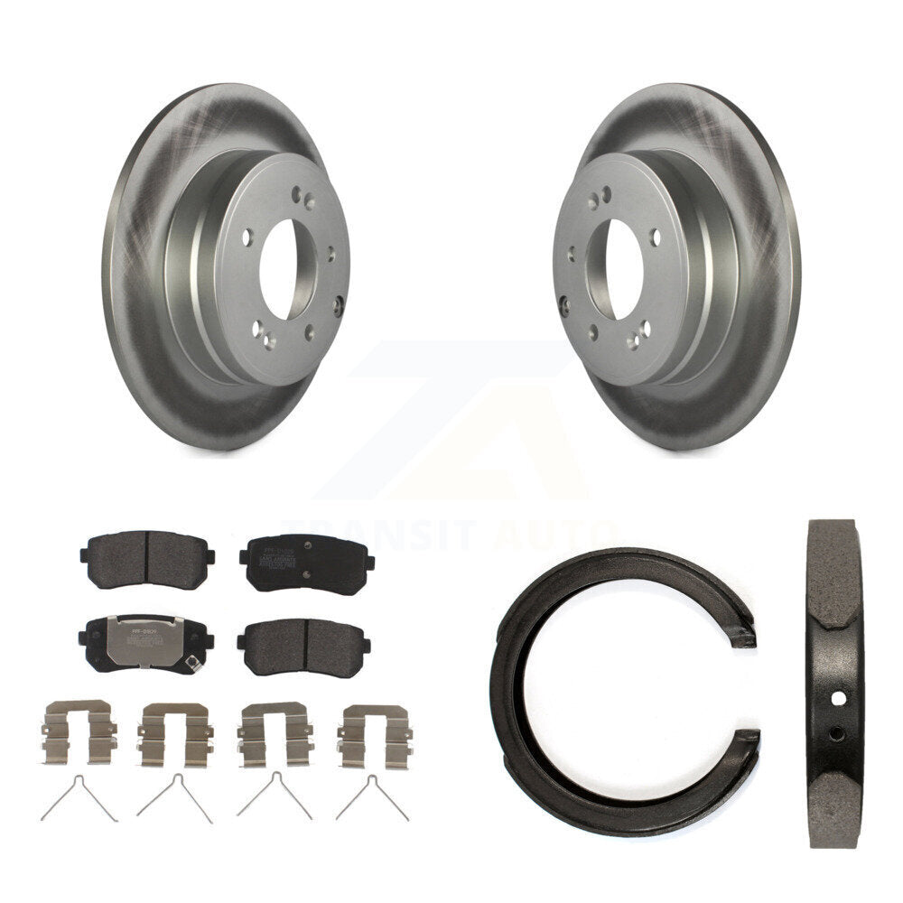 Rear Disc Coated Rotors Semi-Metallic Pads And Parking Brake Shoes Kit For Kia Optima KGF-103598