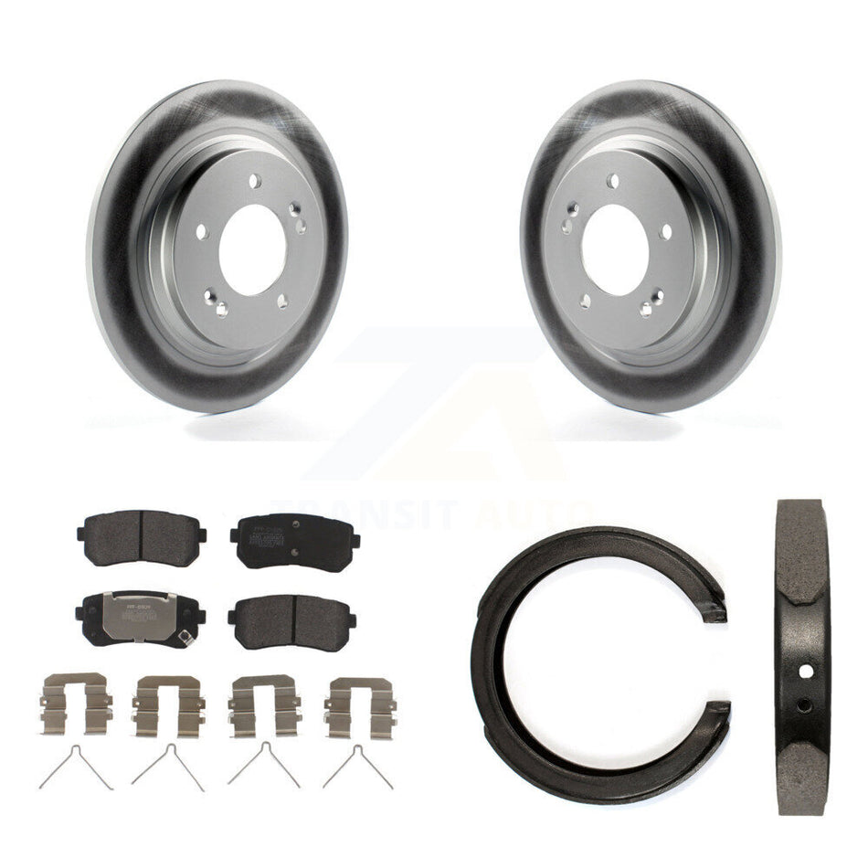 Rear Disc Coated Rotors Semi-Metallic Pads And Parking Brake Shoes Kit For Kia Optima KGF-103599