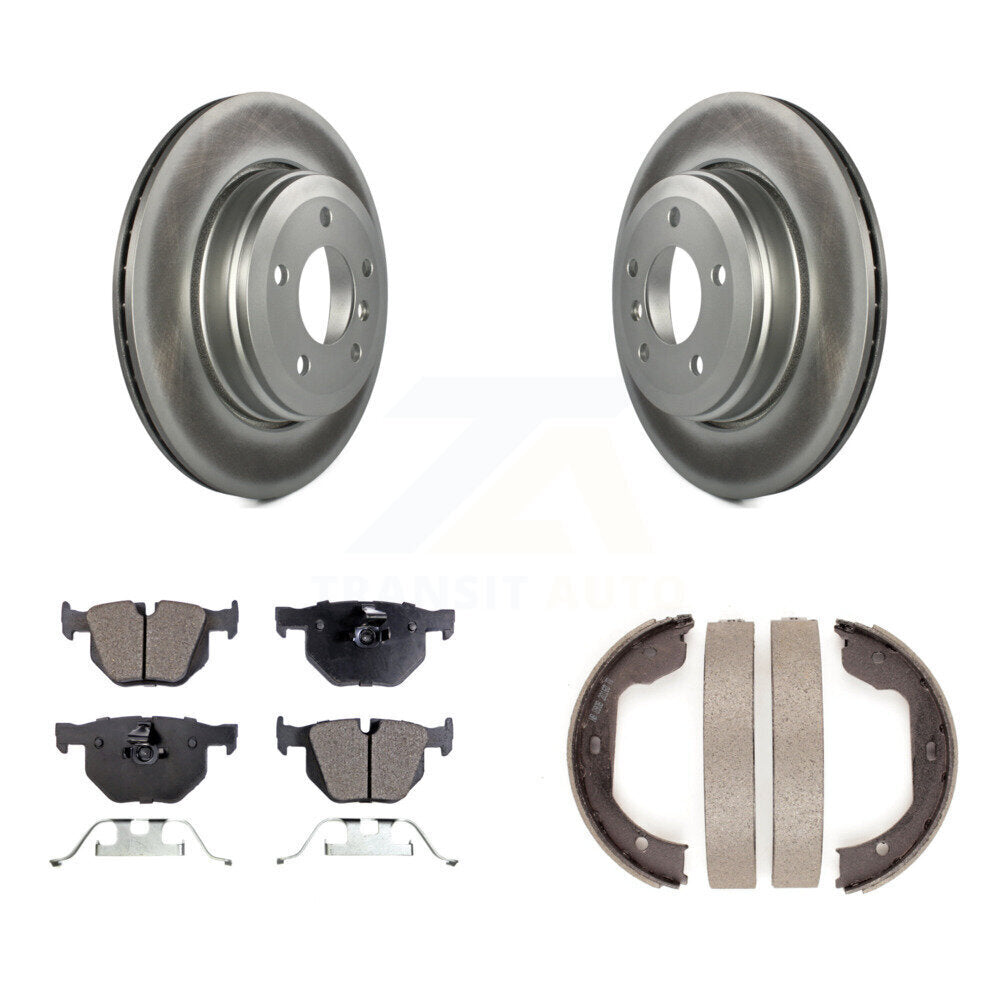 Rear Disc Coated Rotors Semi-Metallic Pads Parking Brake Shoes Kit For BMW 530i 525i 528i KGF-103603