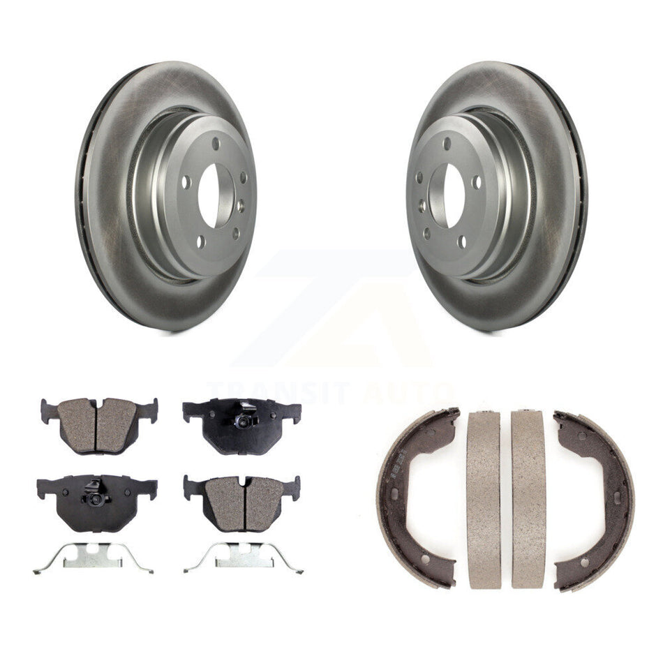 Rear Disc Coated Rotors Semi-Metallic Pads Parking Brake Shoes Kit For BMW 530i 525i 528i KGF-103603