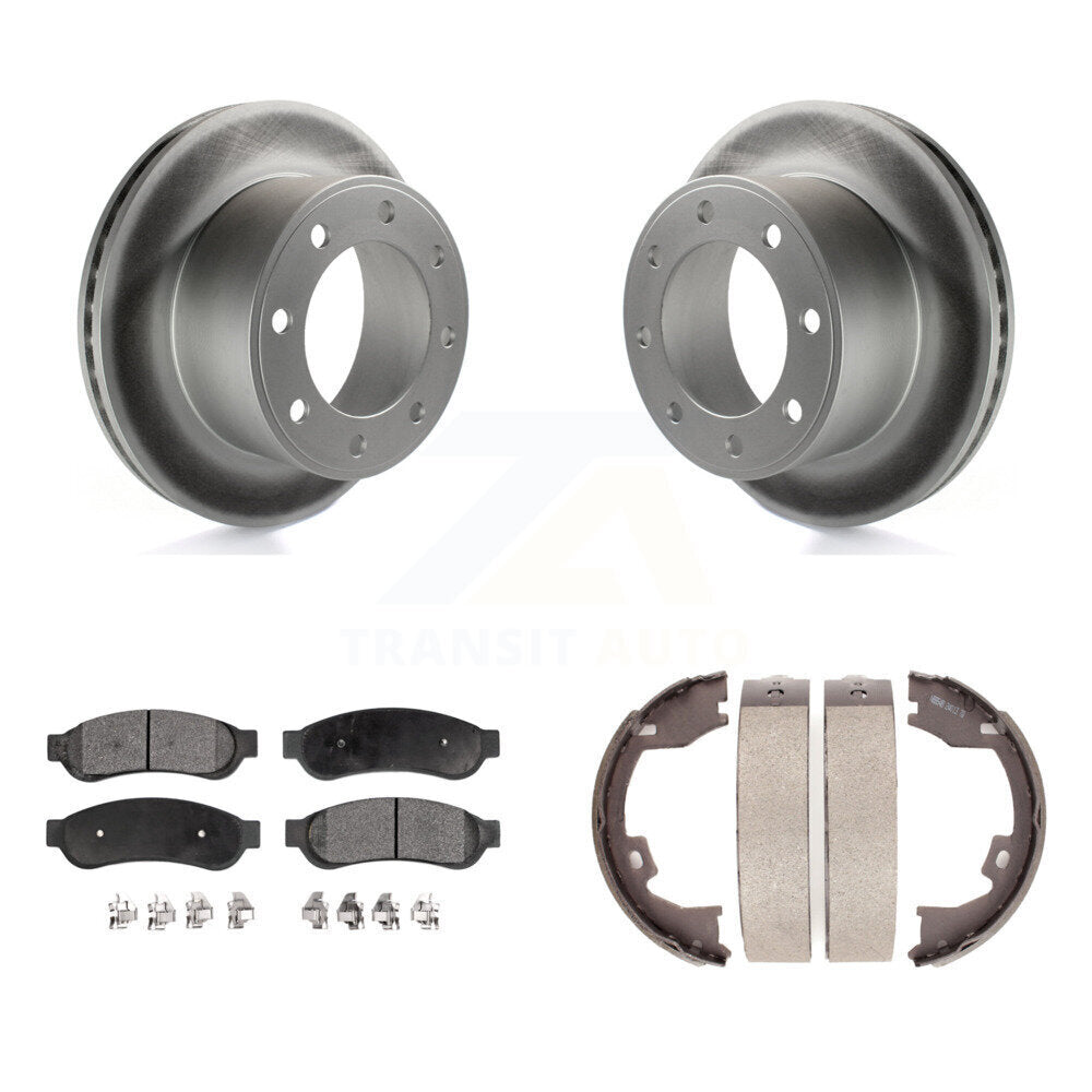 Rear Disc Coated Rotors Semi-Metallic Pads & Parking Shoes Kit For Ford F-250 Super Duty KGF-103611