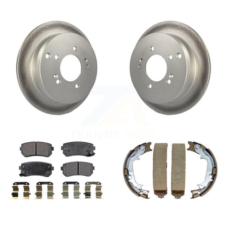 Rear Disc Coated Rotors Semi-Metallic Pads & Parking Shoes Kit For Hyundai Tucson Kia AWD KGF-103612