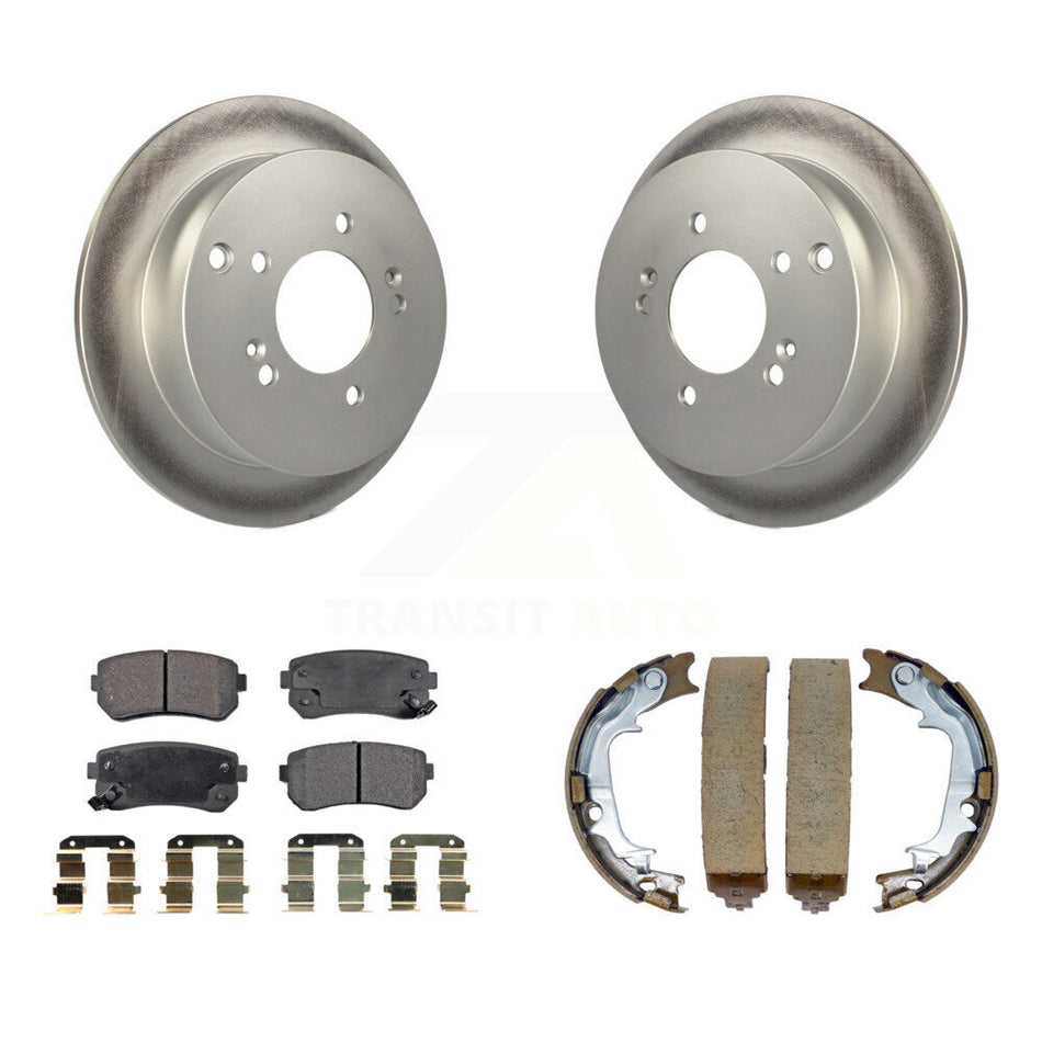 Rear Disc Coated Rotors Semi-Metallic Pads & Parking Shoes Kit For Hyundai Tucson Kia AWD KGF-103612