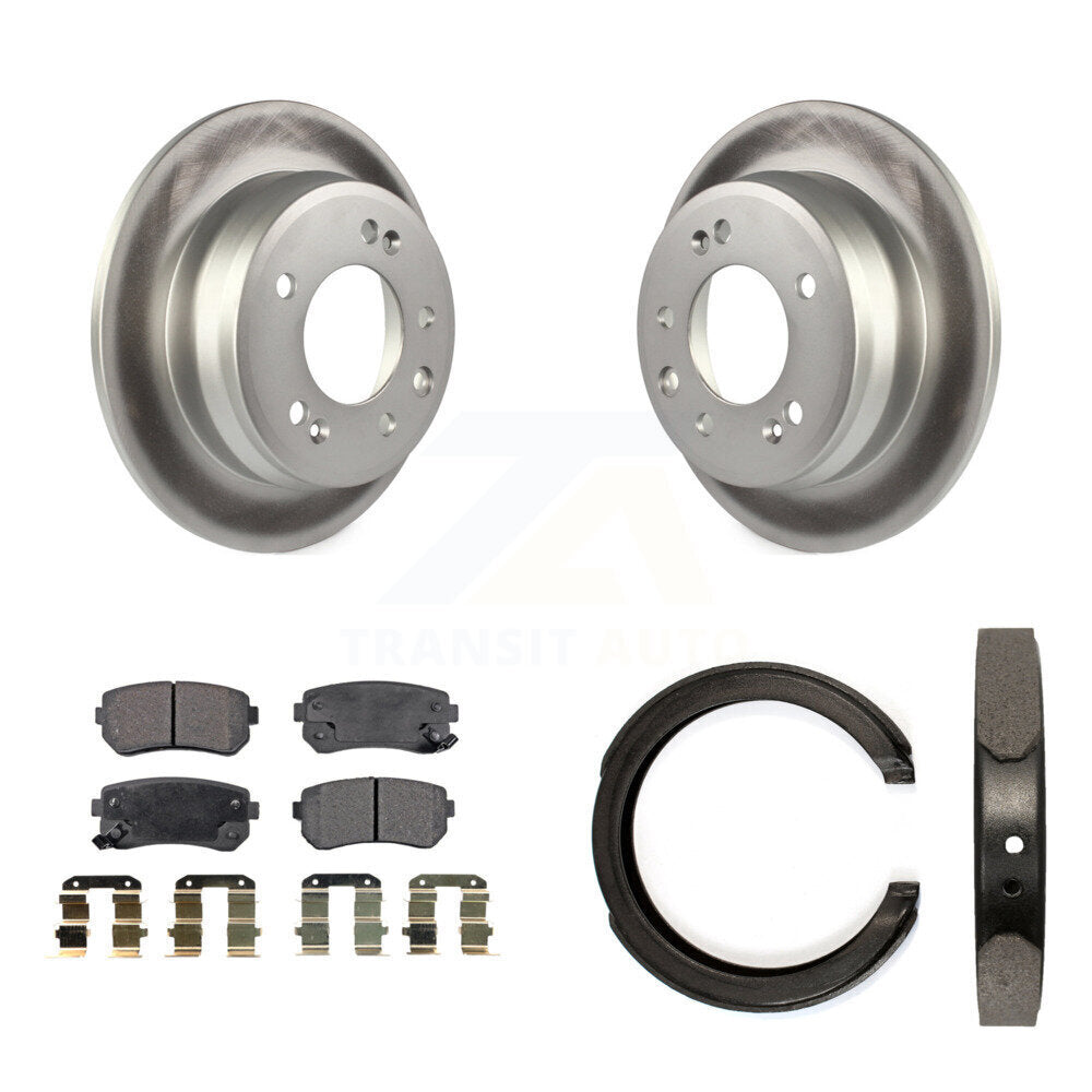 Rear Disc Coated Rotors Semi-Metallic Pads & Parking Shoes Kit For 11-16 Kia Sportage FWD KGF-103614