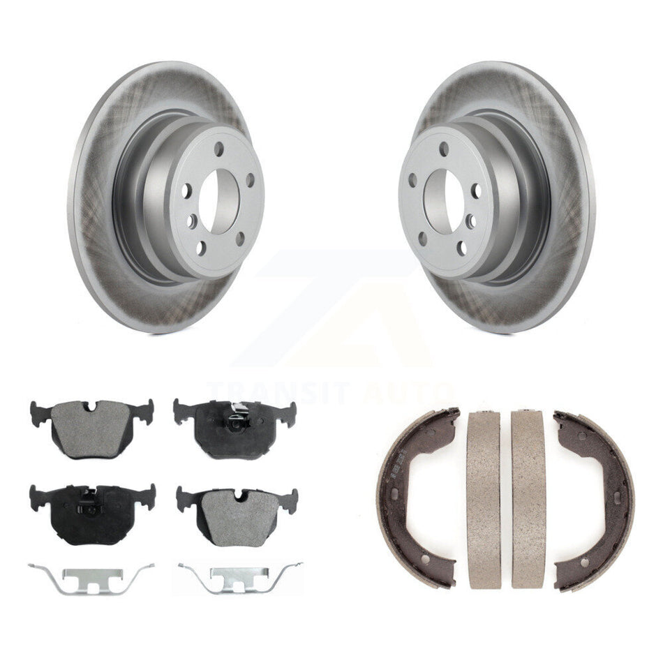 Rear Disc Coated Rotors Semi-Metallic Pads And Parking Brake Shoes Kit For BMW X5 KGF-103615