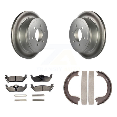 Rear Disc Coated Rotors Semi-Metallic Pads And Parking Brake Shoes Kit For Ford F-150 KGF-103617